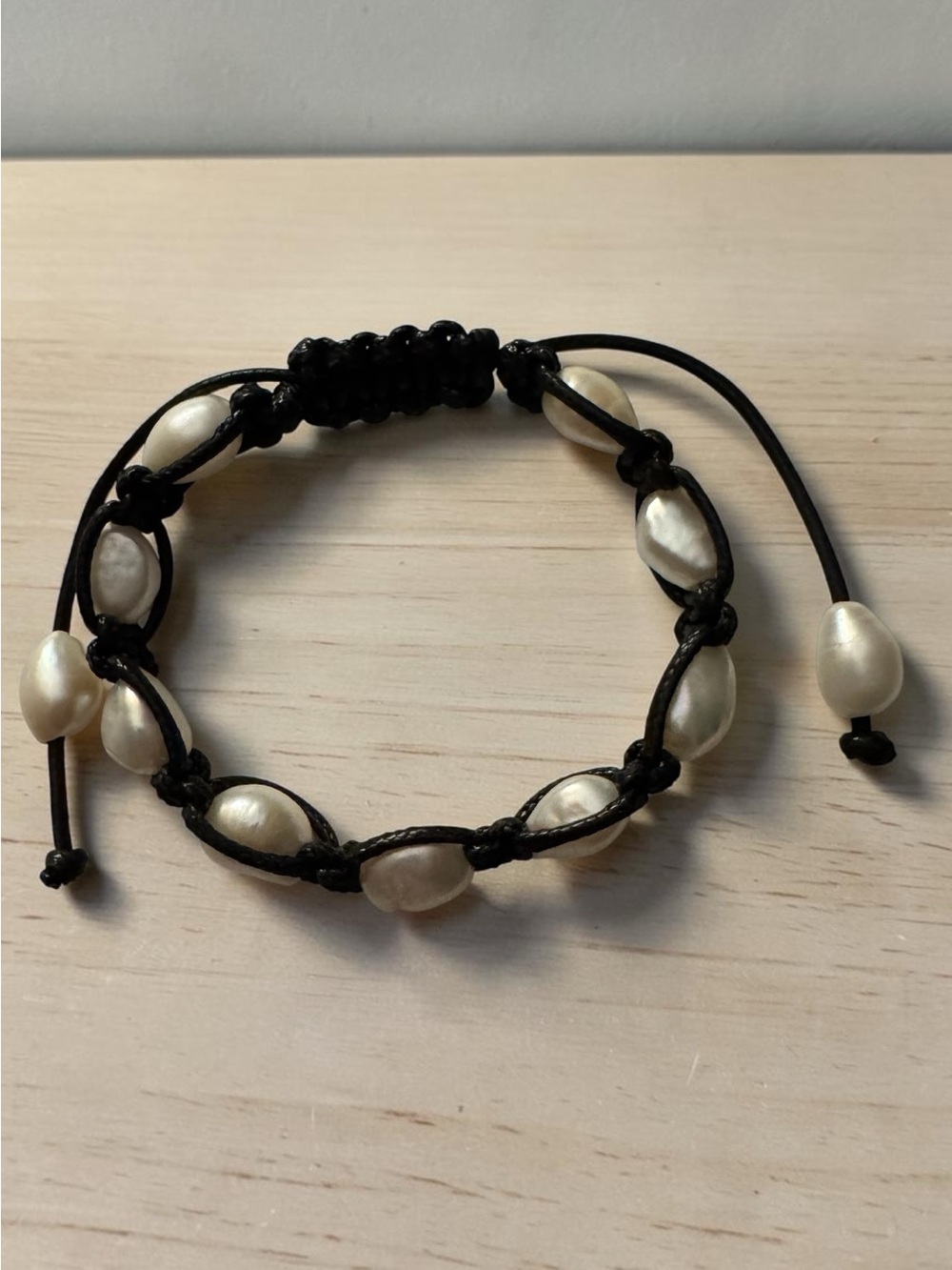 Baroque Freshwater Pearl Bracelet Black Macrame Boho Silk Cord